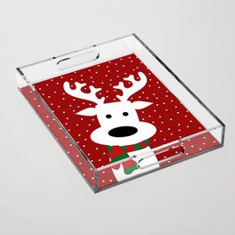 Reindeer in a snowy day (red) Acrylic Tray