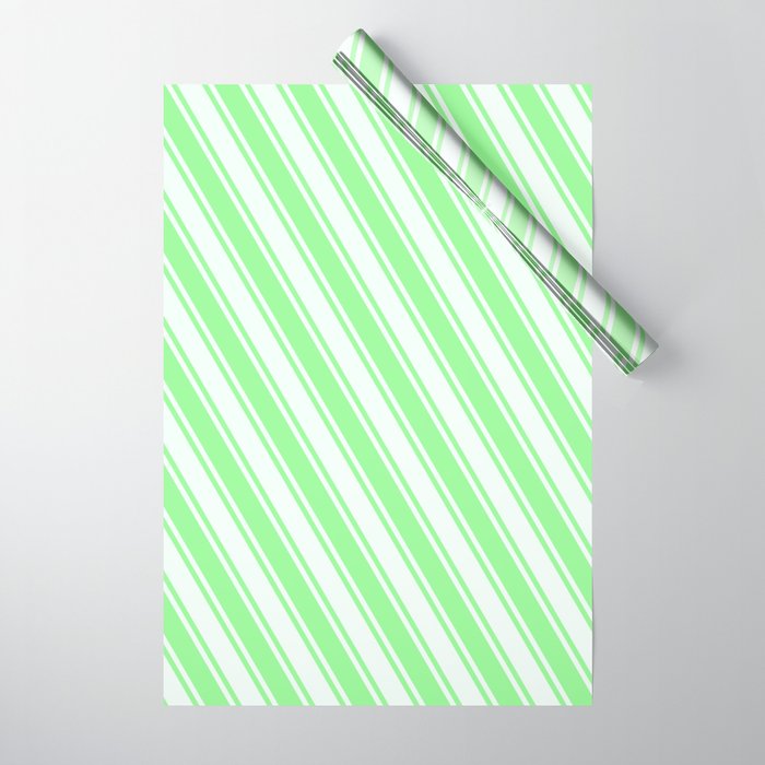 Mint Cream and Green Colored Lined/Striped Pattern Wrapping Paper