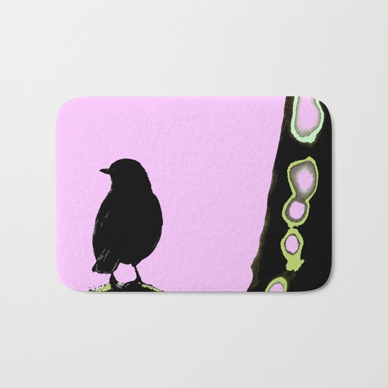 Spring mood - singing bird - black bird on a pink background Bath Mat