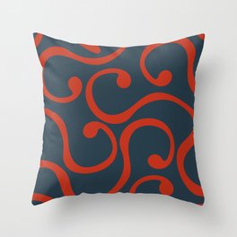  Reto Abstract Curvy lines pattern - Dark Pastel Red and Japanese Indigo Throw Pillow