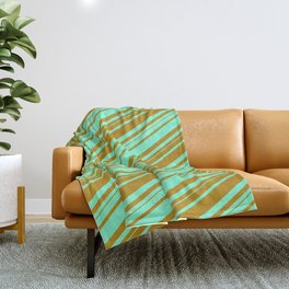 [ Thumbnail: Aquamarine and Dark Goldenrod Colored Lined/Striped Pattern Throw Blanket ]