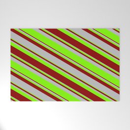 [ Thumbnail: Dark Red, Grey & Chartreuse Colored Lined/Striped Pattern Welcome Mat ]