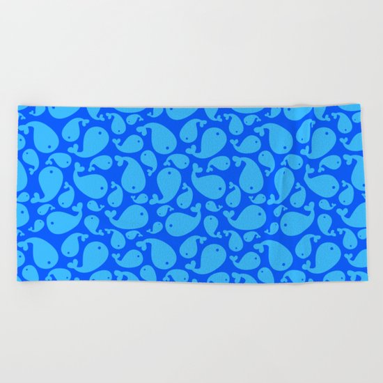 Blue whale pattern Beach Towel