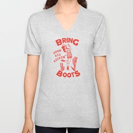 Bring Your Ass Kicking Boots! Cute & Cool Retro Cowgirl Design V Neck T Shirt