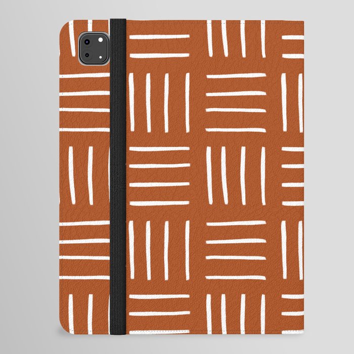 Minimalist Weave Grid Pattern (white/burnt orange) iPad Folio Case