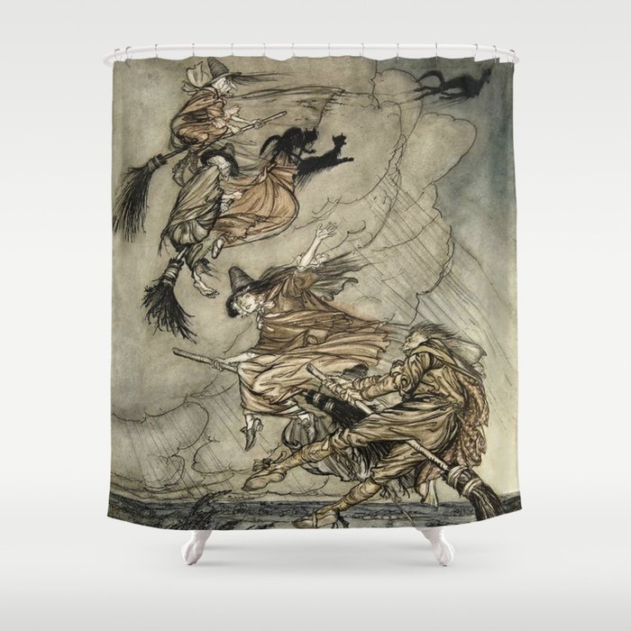 Four Witches "Up The Chimney" by Arthur Rackam Shower Curtain