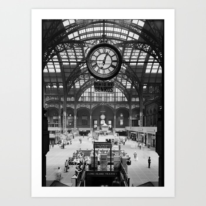 Penn Station 370 Seventh Avenue Train Station Concourse New York black and white photography - photo Art Print