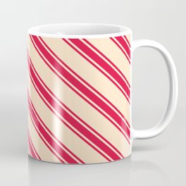 [ Thumbnail: Bisque & Crimson Colored Pattern of Stripes Coffee Mug ]