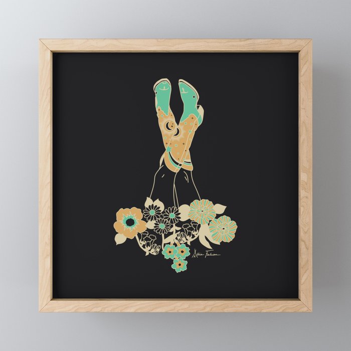 Love Stoned Cowboy Boots - Emerald, Cream, Black Framed Mini Art Print