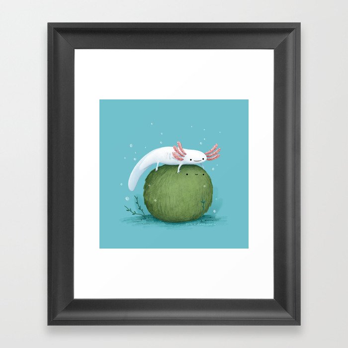 Axolotl on a Mossball Framed Art Print