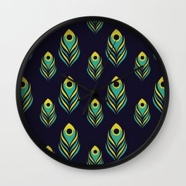 Peacock Feather Pattern on Black Wall Clock