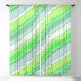 [ Thumbnail: Colorful Sea Green, Mint Cream, Lime, Light Blue, and Light Green Colored Striped/Lined Pattern Sheer Curtain ]