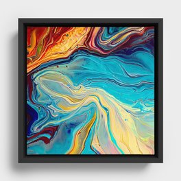 Rainbow Paint Pour Framed Canvas