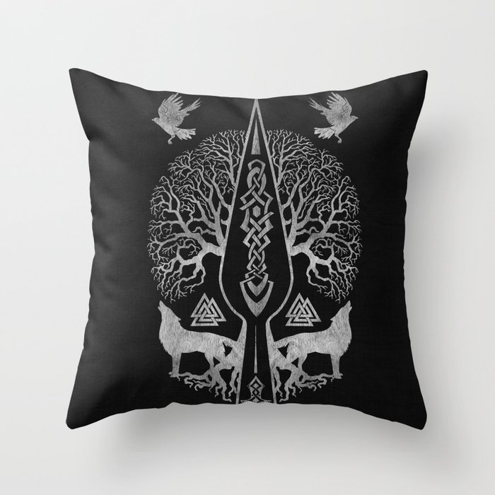 Gungnir - Spear of Odin and Tree of life  -Yggdrasil Throw Pillow