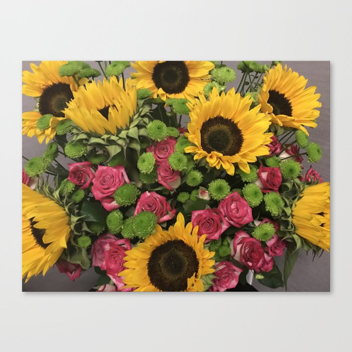 Sunflowers And Little Red Roses Canvas Print By Dec02 Society6
