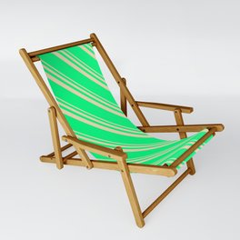 [ Thumbnail: Tan & Green Colored Striped Pattern Sling Chair ]