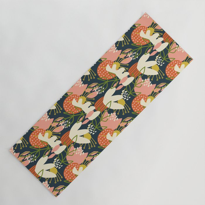 Retro Abstract Florals Yoga Mat by Lathe and Quill | Society6