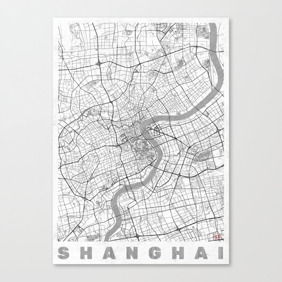 Shanghai Map Line Canvas Print