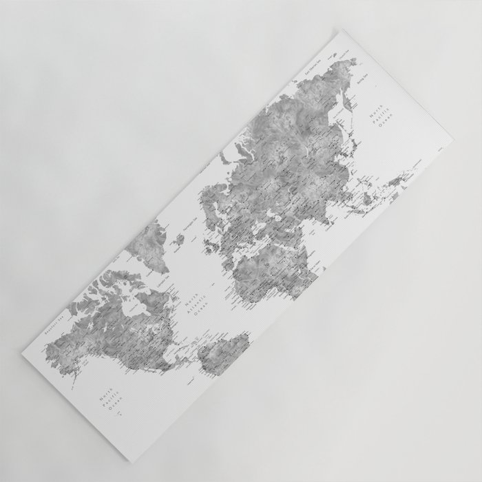 Grayscale watercolor world map with cities Yoga Mat
