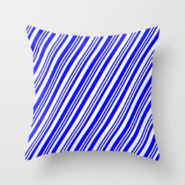 [ Thumbnail: Blue & White Colored Striped/Lined Pattern Throw Pillow ]