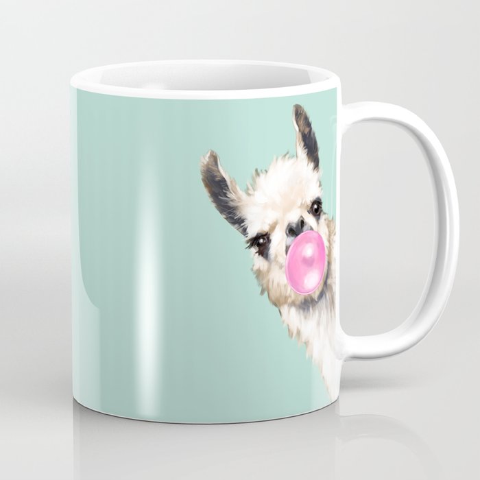 Bubble Gum Sneaky Llama in Green Coffee Mug