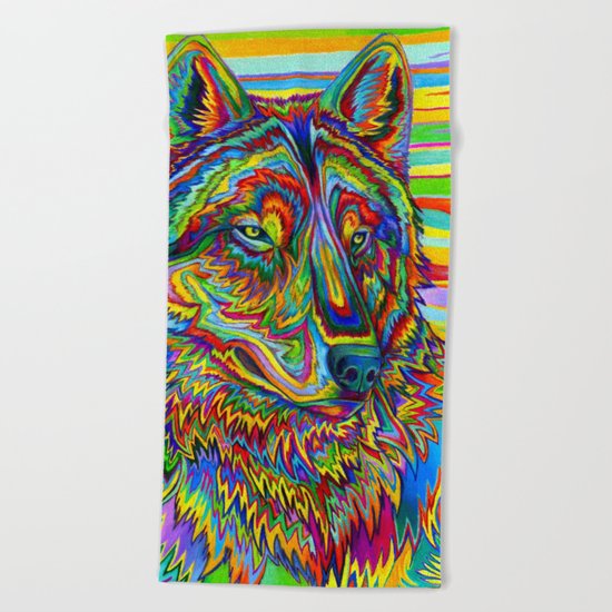 Psychedelic Wolf Beach Towel