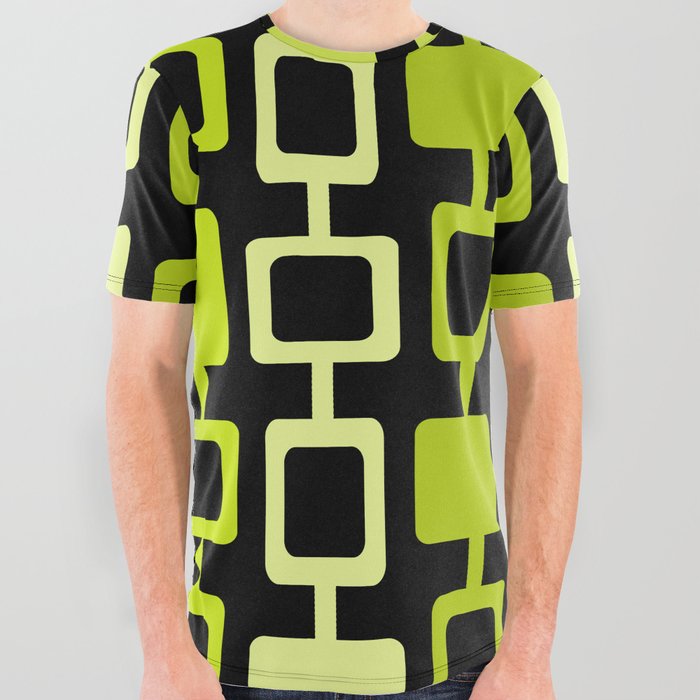 Mid Century Modern Square Columns Black Chartreuse All Over Graphic Tee