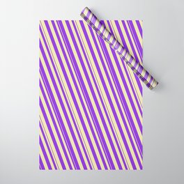 [ Thumbnail: Purple and Pale Goldenrod Colored Striped/Lined Pattern Wrapping Paper ]