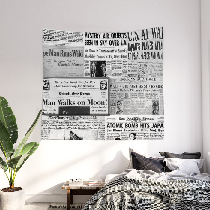 Vintage News Headlines Wall Tapestry by Artisticcreationsusa