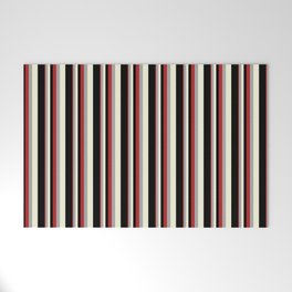 [ Thumbnail: Red, Dark Gray, Beige & Black Colored Lines/Stripes Pattern Welcome Mat ]