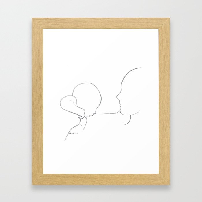 Breastfeeding Mother & Child Line Drawing Framed Art Print