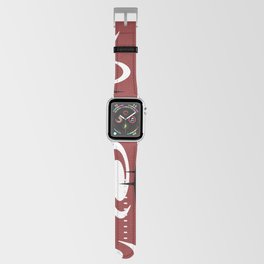Retro Atomic Age Swirls Stars Pattern Burgundy Apple Watch Band