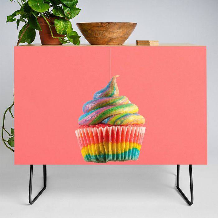 Cupcake Love | Rainbow Swirls on Coral Credenza