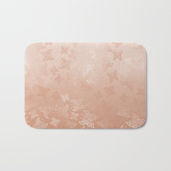 Rose Gold Butterflies Pattern Bath Mat
