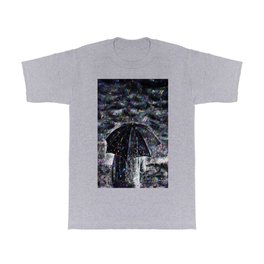 A Hard Rain Is Gonna Fall (Man with Umbrella) Colorful Rain portrait painting T Shirt
