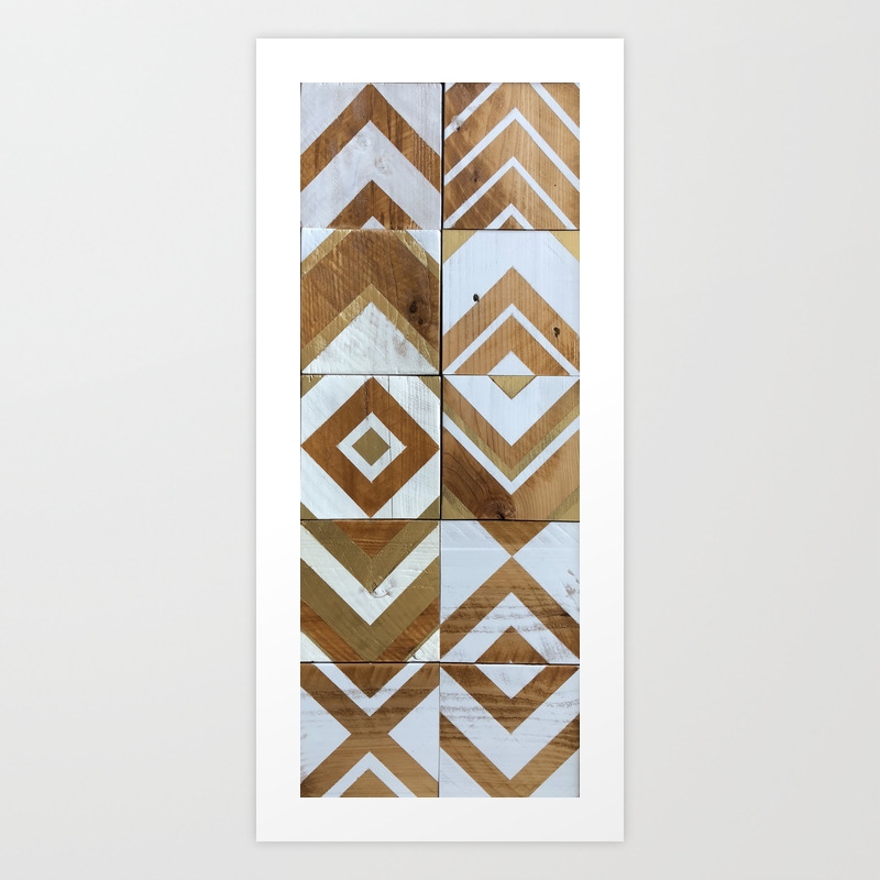 White Chevron Painting On Reclaimed Wood Art Print By