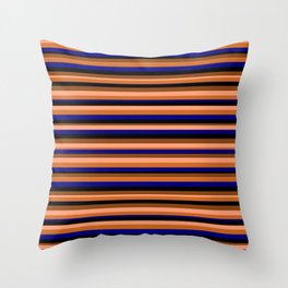 [ Thumbnail: Eyecatching Light Salmon, Chocolate, Blue, Black & Brown Colored Stripes/Lines Pattern Throw Pillow ]