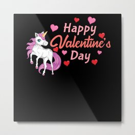 Kawaii Rainbow Unicorn Heart Day Valentines Day Metal Print