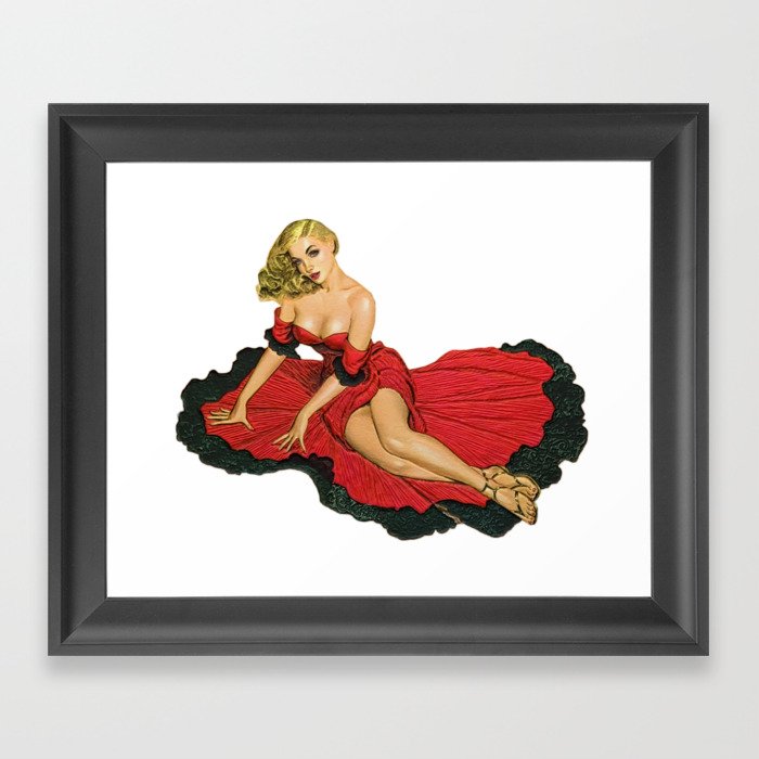 Sexy Blonde Pin Up With Red Dress Vintage Tango Spanish Framed Art Print