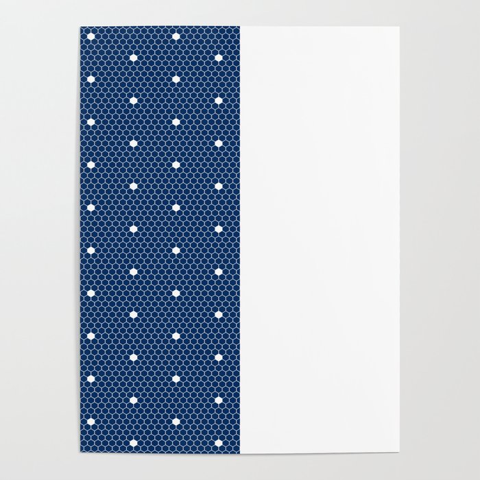 White Polka Dots Lace Vertical Split on Dark Navy Blue Poster