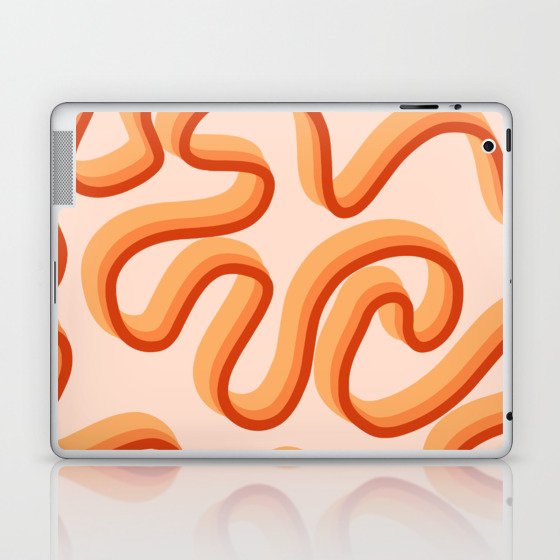 Ela - Orange Retro Line Swirl Ribbon Pattern Laptop & iPad Skin