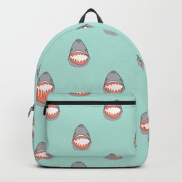 Great White Shark Heads in Grey with Aqua Ocean Water Backpack