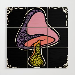 Colorful trippy mushroom design Wood Wall Art