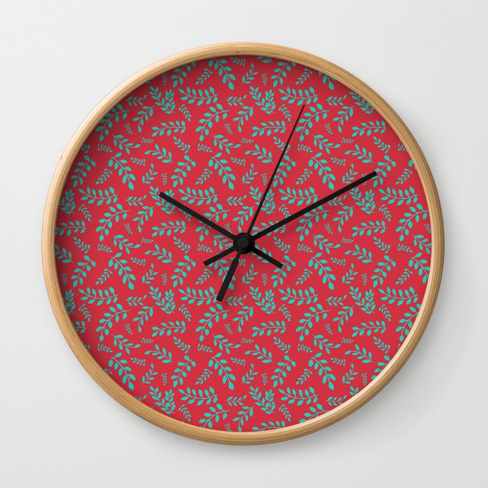 Maximum Blue Green Leaves on a Rusty Red background Wall Clock