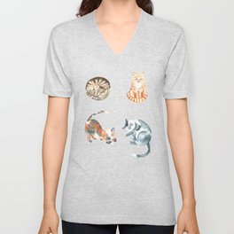 Watercolor tabby, ginger, calico, black and white cats V Neck T Shirt