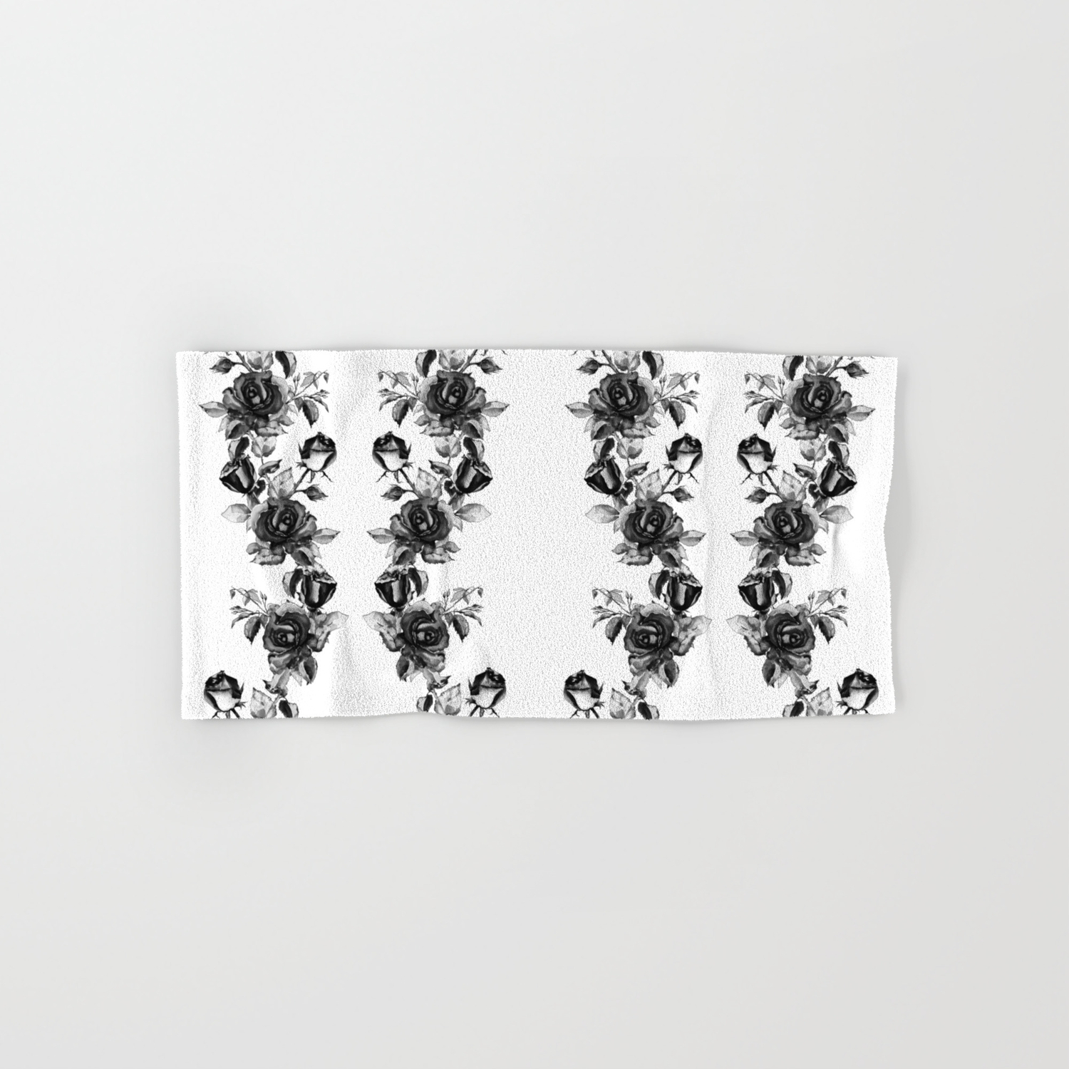 Simple Watercolor Roses With Tendrils Seamless Pattern Black White