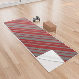 [ Thumbnail: Red and Gray Colored Lines/Stripes Pattern Yoga Towel ]