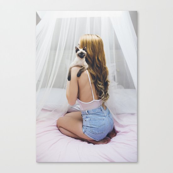 Woman and kitty Canvas Print