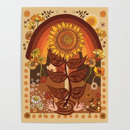 70s, Sunflower, retro, rainbow, warm colors, 60s, boho Poster