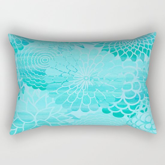 Aqua Blue Floral Flower pattern- Turquoise Abstract Flowers on #Society6 Rectangular Pillow